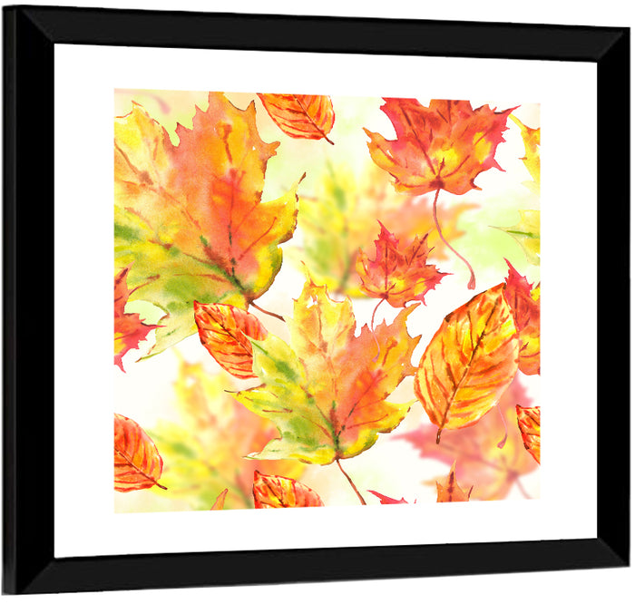 Falling Autumn Leaves Wall Art as a framed print