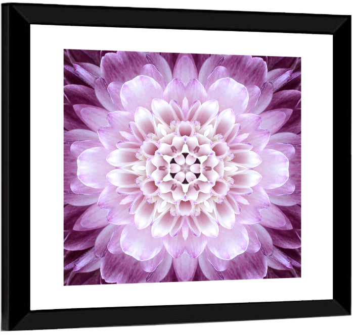 Kaleidoscopic Dahlia Mandala Wall Art as a framed print