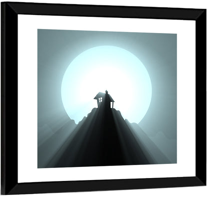 Moonlit Mountain Hut Wall Art