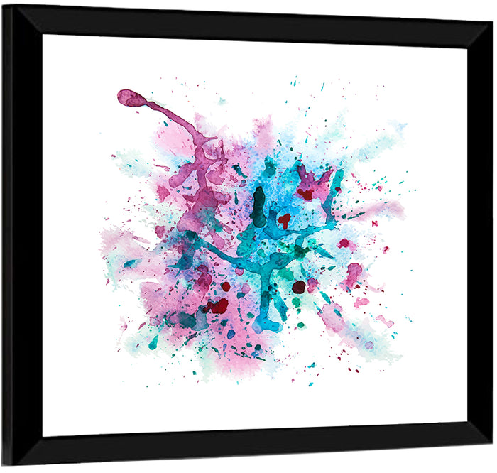 Magenta and Turquoise Splash Wall Art as a framed print