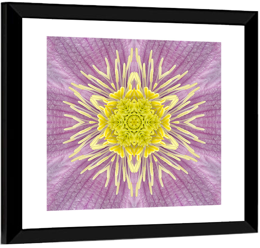 Kaleidoscopic Floral Mandala in Purple and Yellow Wall Art