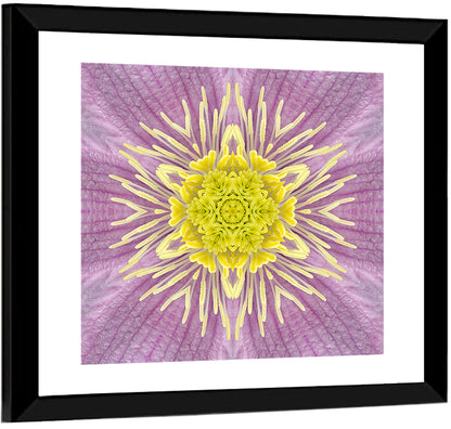 Kaleidoscopic Floral Mandala in Purple and Yellow Wall Art