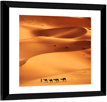 Desert Camel Caravan in Golden Dunes Wall Art