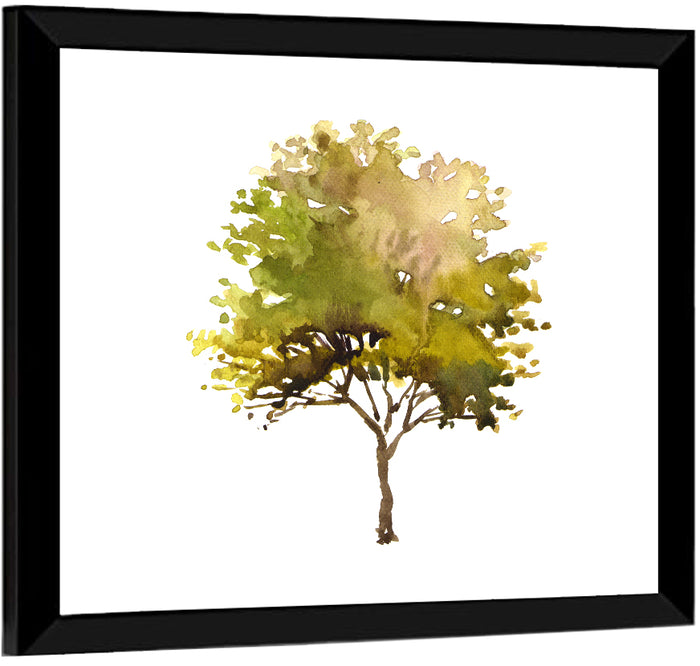 Olive Green Watercolor Tree Wall Art as a framed print