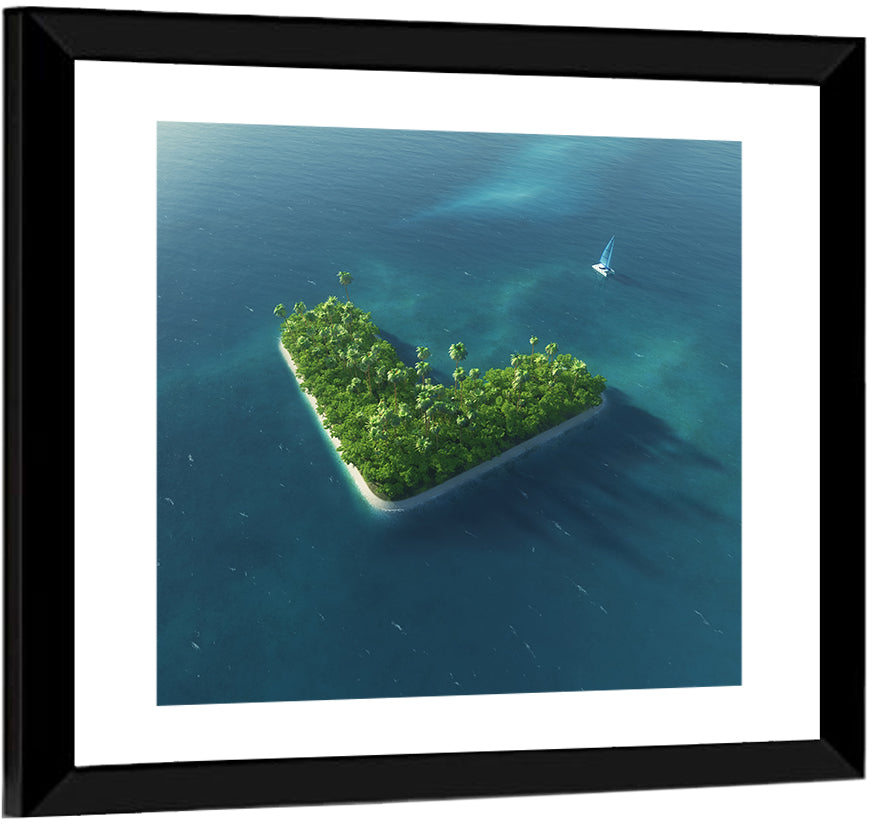 V-shaped Tropical Island with Distant Catamaran Wall Art