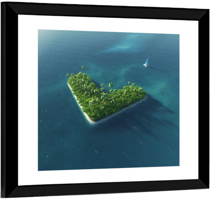 V-shaped Tropical Island with Distant Catamaran Wall Art