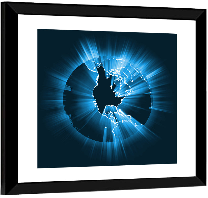 Glowing North America Globe Wall Art