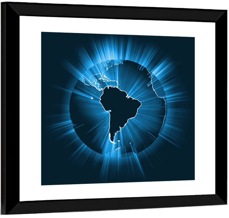 Glowing South America Map Wall Art