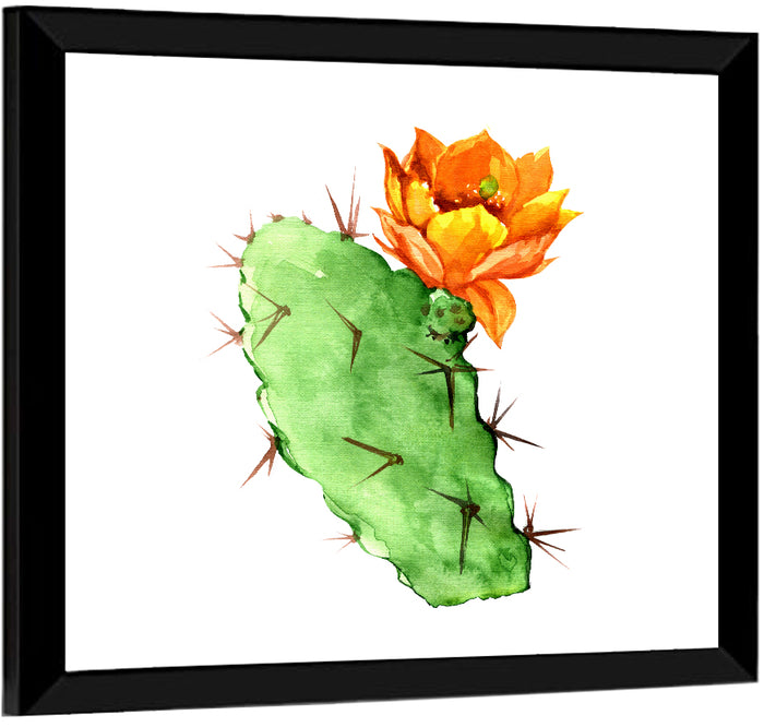 Opuntia Cactus Watercolor Wall Art as a framed print