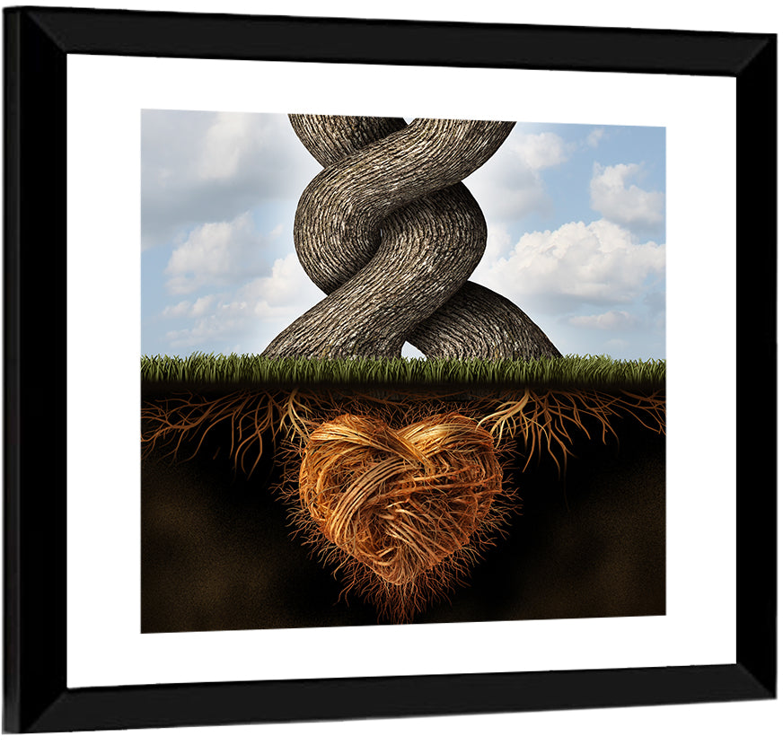Intertwined Trees with Heart-shaped Roots Wall Art