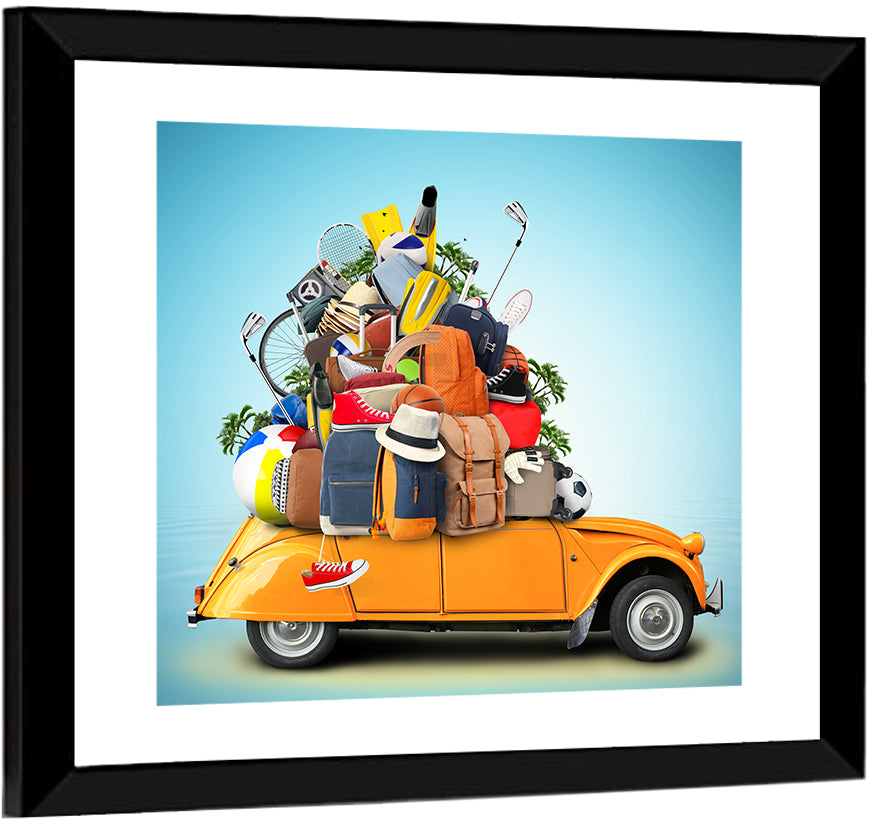 Orange Vintage Car Road Trip Getaway Wall Art