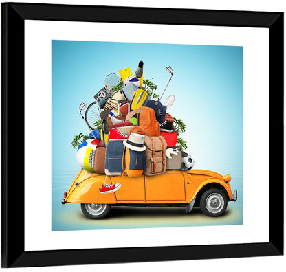 Orange Vintage Car Road Trip Getaway Wall Art