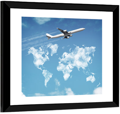 Jet Over Cloud World Map Wall Art