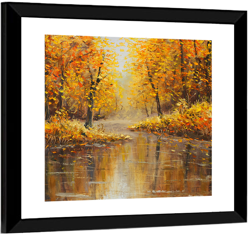 Golden Autumn River Reflection Wall Art
