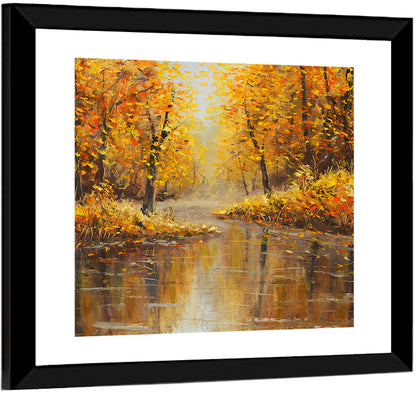 Golden Autumn River Reflection Wall Art