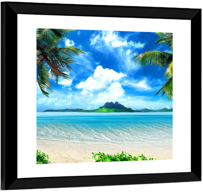 Palm-framed Tropical Island Beach Wall Art