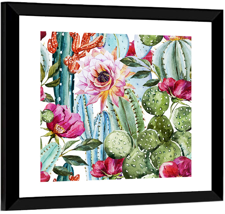 Watercolor Cactus Pattern Wall Art