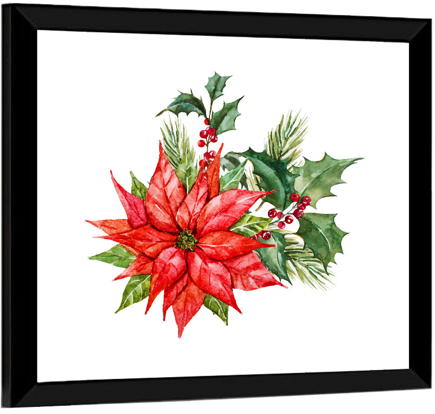 Christmas Poinsettia Watercolor Wall Art