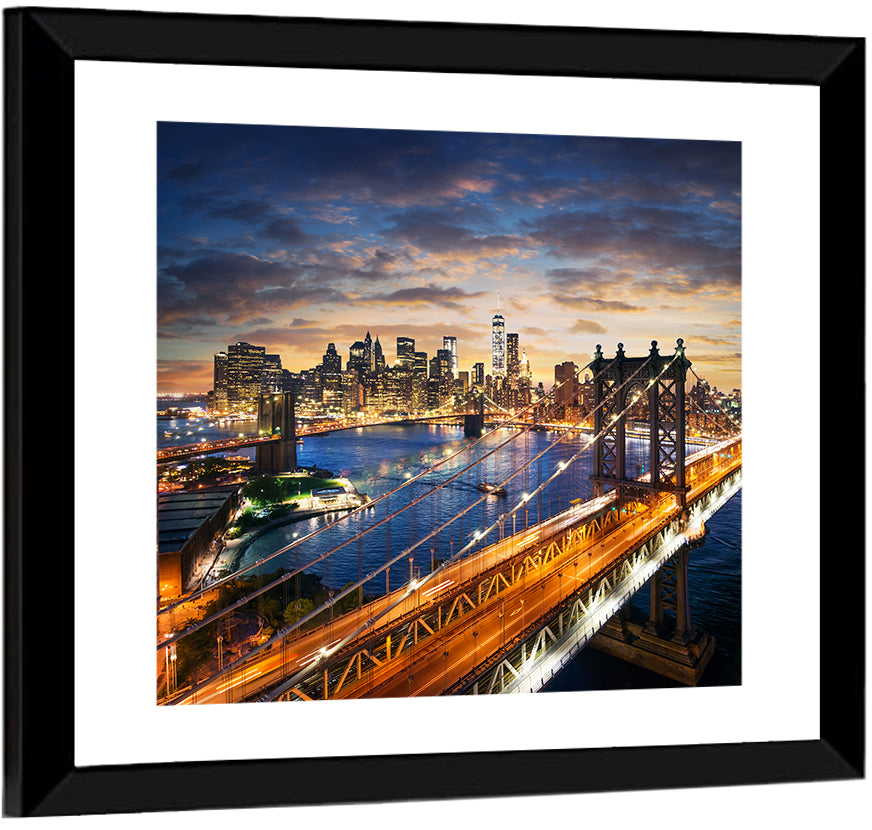 Manhattan Bridge Dusk Light Trails Wall Art