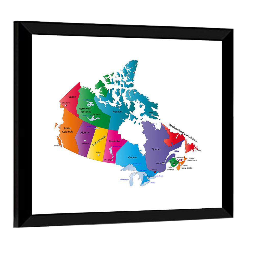 Colorful Canada Map Illustration Wall Art