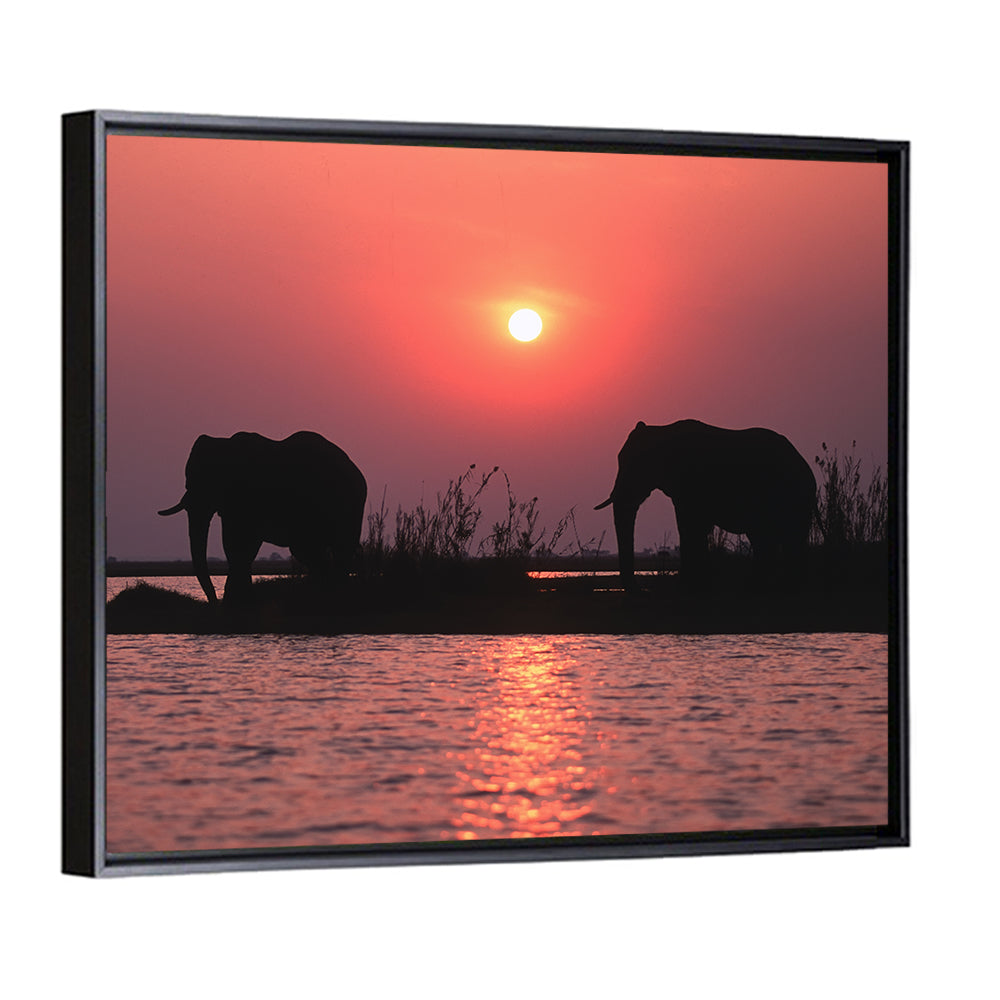 Elephants at Sunset Silhouette Wall Art
