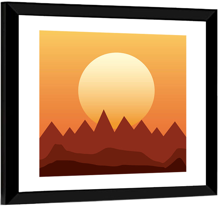 Geometric Mountain Sunset Wall Art as a framed print