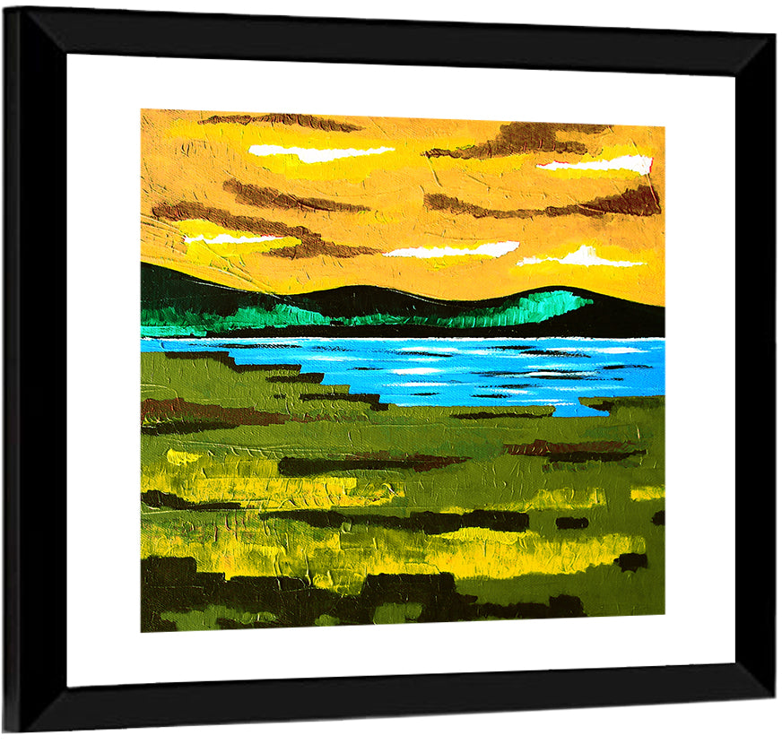 Golden Hour Mountain Lake Abstract Wall Art