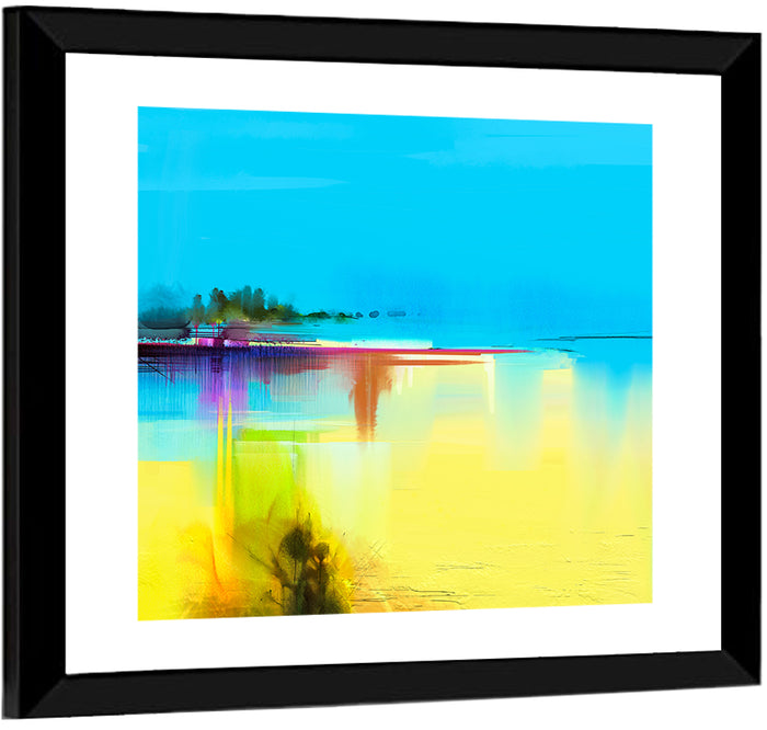 Sunlit Abstract Coastline in Spring Colors Wall Art as a framed print
