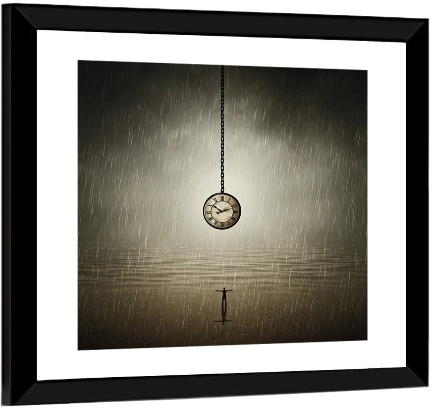 Suspended Pocket Watch in Rain Wall Art