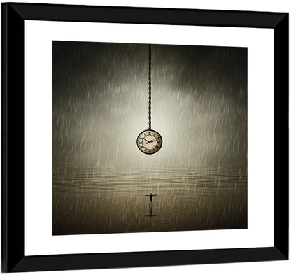 Suspended Pocket Watch in Rain Wall Art