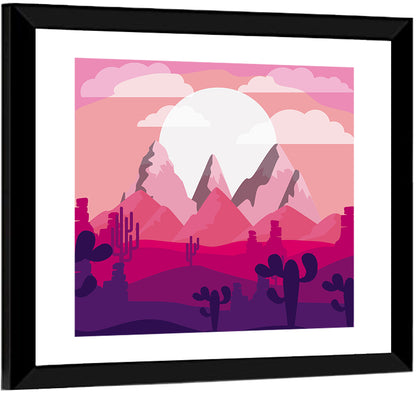 Magenta Desert Mountains Illustration Wall Art