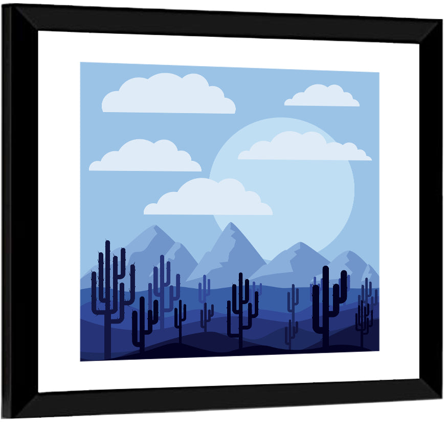 Blue Desert Cactus Illustration Wall Art