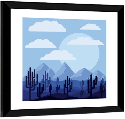 Blue Desert Cactus Illustration Wall Art