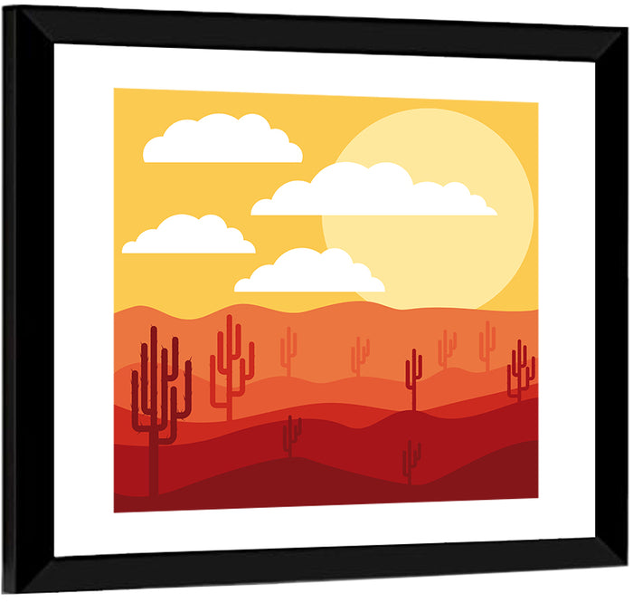 Saguaro Desert Sunrise Wall Art as a framed print