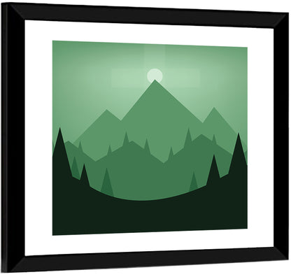 Geometric Mountain Sunset Illustration Wall Art