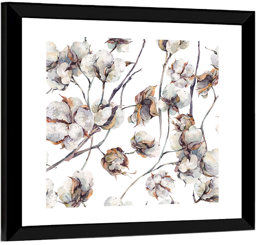 Watercolor Cotton Bolls Wall Art
