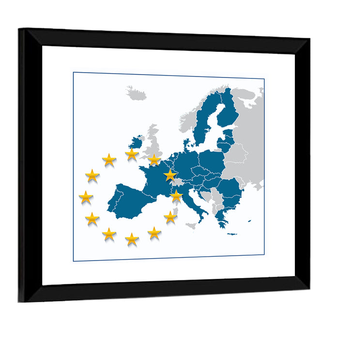 European Union Map with Stars Wall Art as a framed print