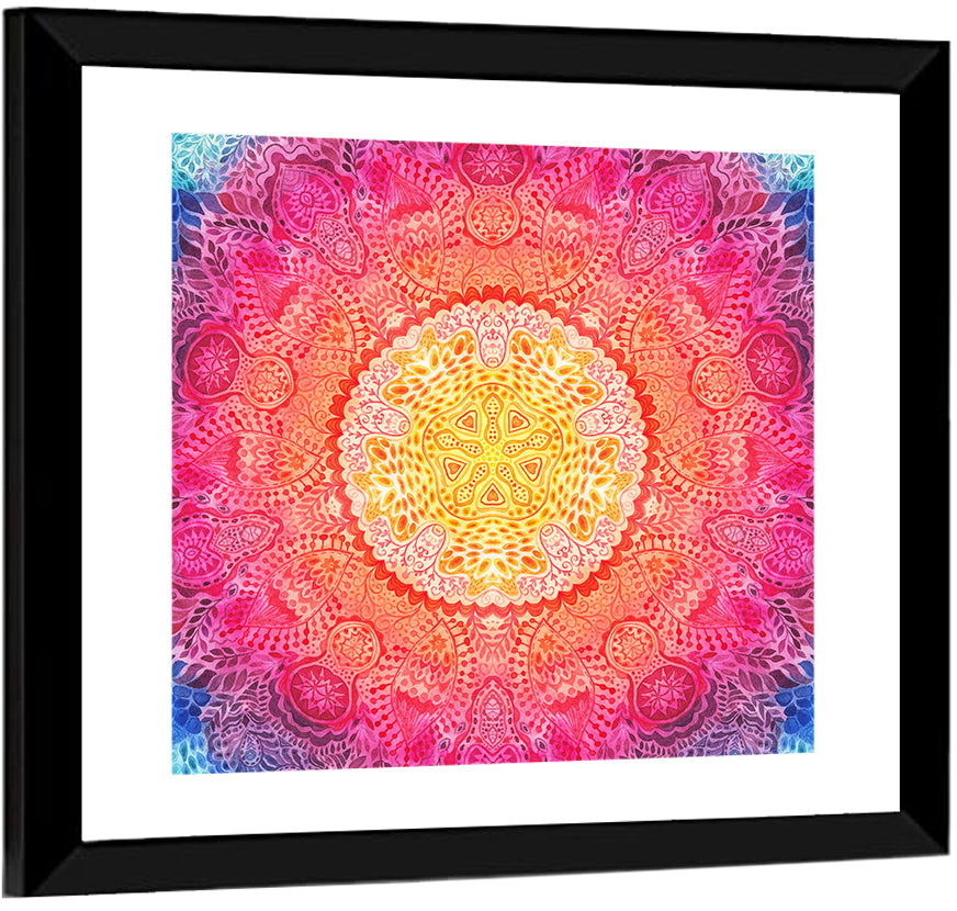 Watercolor Lace Mandala in Pink and Gold Wall Art