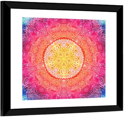 Watercolor Lace Mandala in Pink and Gold Wall Art