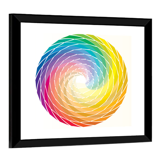 Radial Rainbow Spiral Wall Art as a framed print