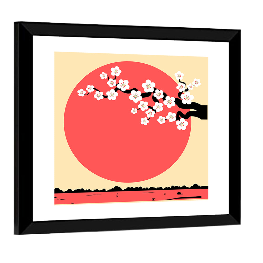 Cherry Blossom with Red Sun Wall Art