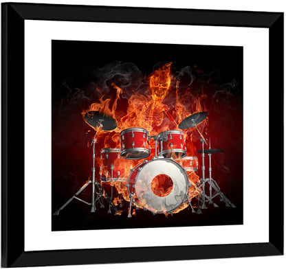 Flaming Skeleton Drummer Wall Art