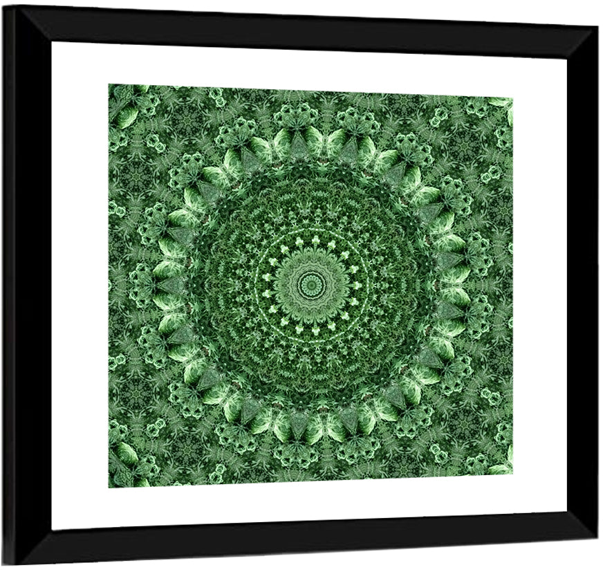 Green Botanical Kaleidoscope Mandala Wall Art