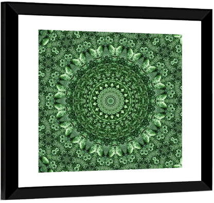 Green Botanical Kaleidoscope Mandala Wall Art