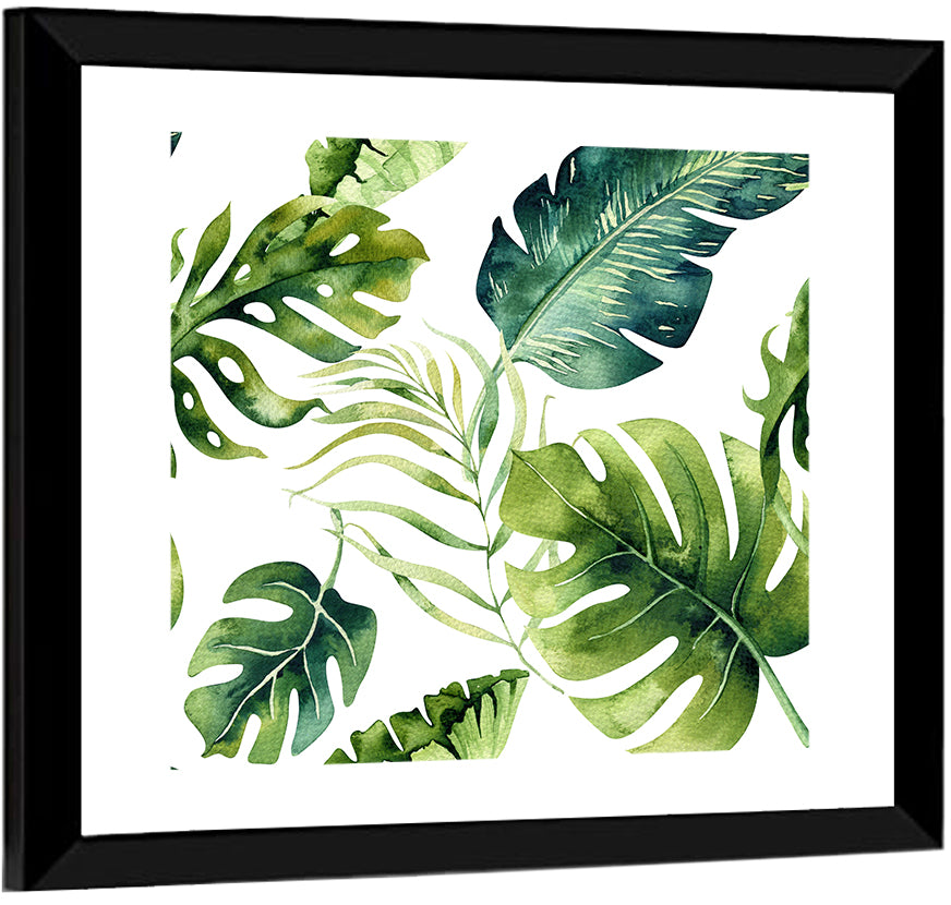 Green Watercolor Leaves Wall Art