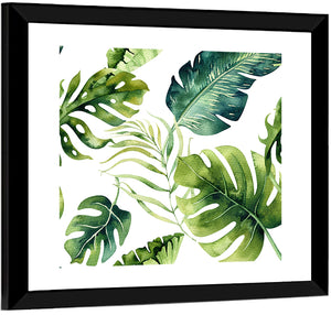 Green Watercolor Leaves Wall Art