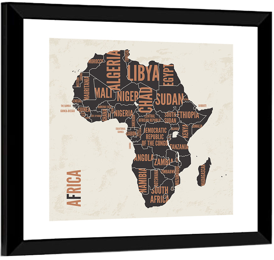 Typographic Africa Map with Country Names Wall Art