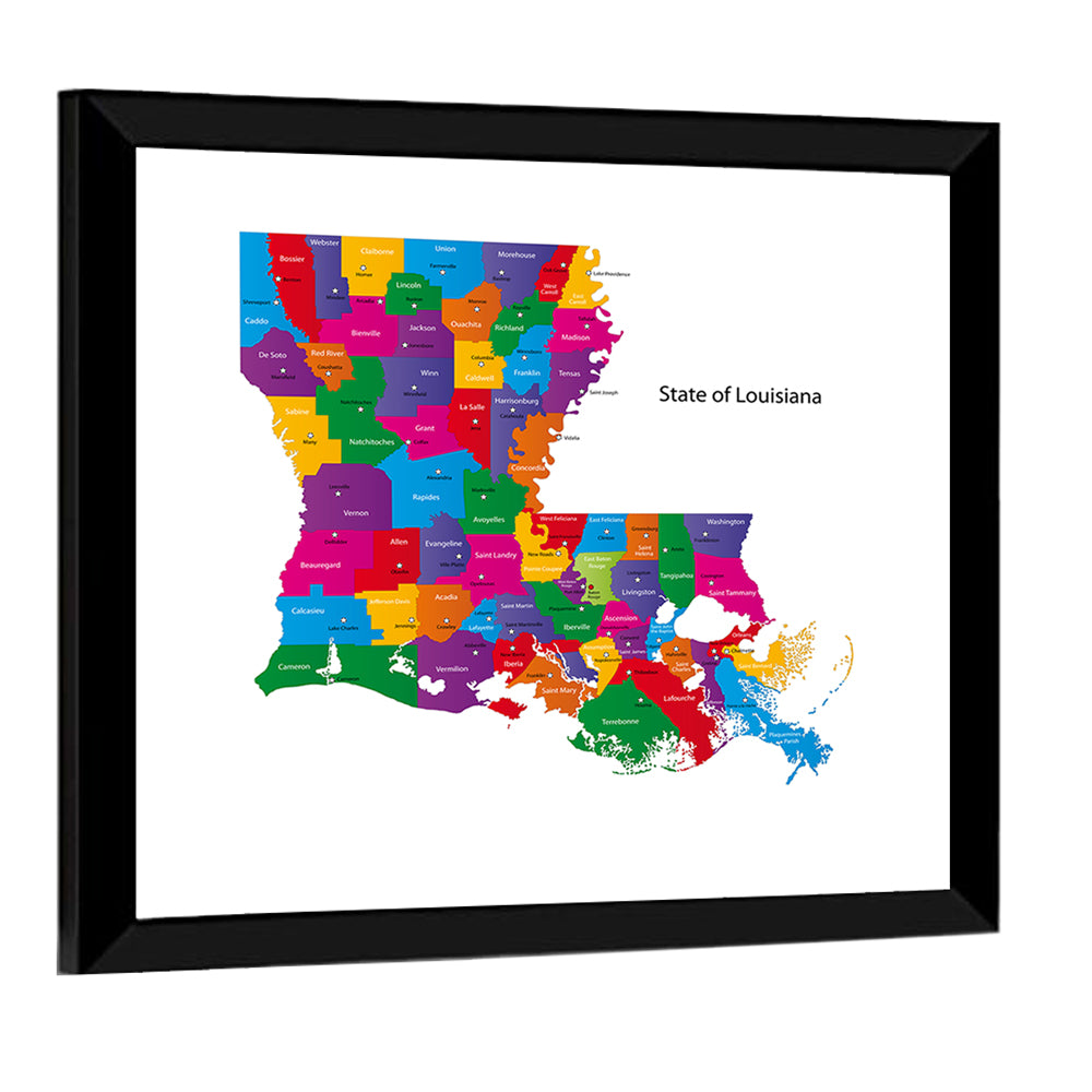 Colorful Louisiana Parish Map Wall Art