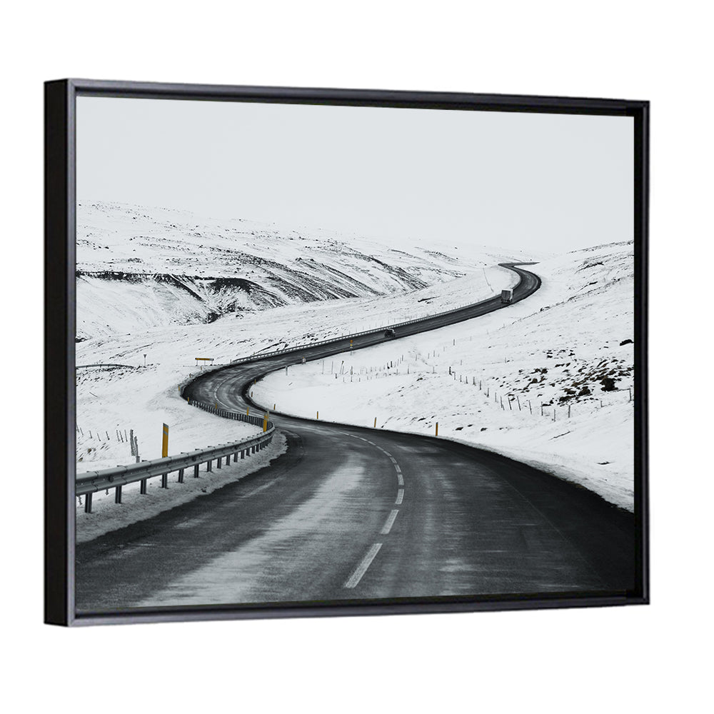 Winding Snow Road with Yellow Markers Wall Art