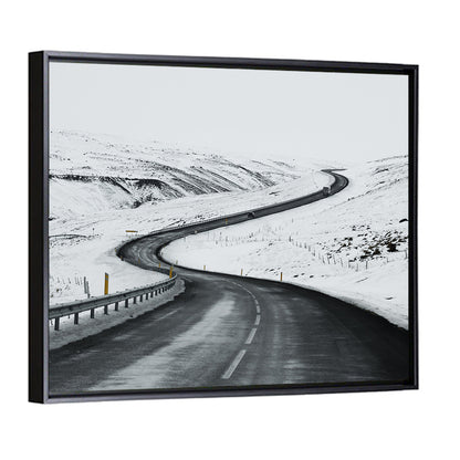 Winding Snow Road with Yellow Markers Wall Art